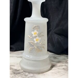 Antique Bristol White Satin Glass Hand Painted Vase/Bottle 8" (2757)